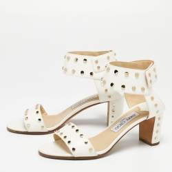مملوكة مسبقًا Jimmy Choo Cream Leather Studded Open Toe Ankle Strap Sandals Size 37.5