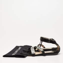Pre Owned Jimmy Choo Black Suede Crystal Embellished Flat Sandals Size 37