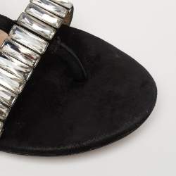 Pre Owned Jimmy Choo Black Suede Crystal Embellished Flat Sandals Size 37