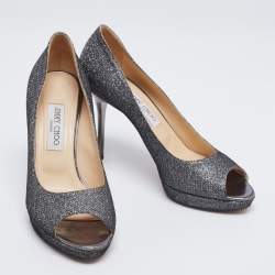 Jimmy Choo Silver Glitter Dahlia Platform Pumps Size 40