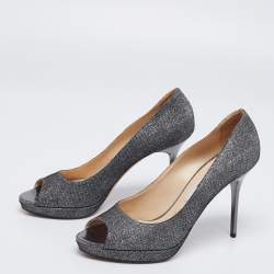 Jimmy Choo Silver Glitter Dahlia Platform Pumps Size 40