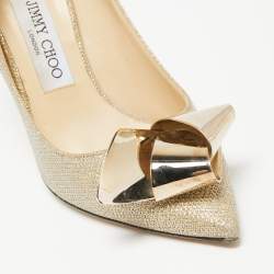 Pre Owned Jimmy Choo Gold Lurex Fabric Vesna Pumps Size 37