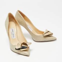 Pre Owned Jimmy Choo Gold Lurex Fabric Vesna Pumps Size 37