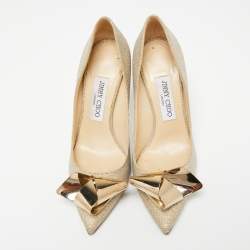 Pre Owned Jimmy Choo Gold Lurex Fabric Vesna Pumps Size 37