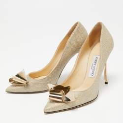 Pre Owned Jimmy Choo Gold Lurex Fabric Vesna Pumps Size 37