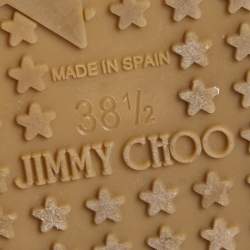 مملوكة مسبقًا Jimmy Choo Gold Embossed Laminated Leather Dreya Flat Espadrilles Size 38.5