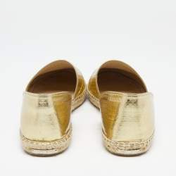 مملوكة مسبقًا Jimmy Choo Gold Embossed Laminated Leather Dreya Flat Espadrilles Size 38.5