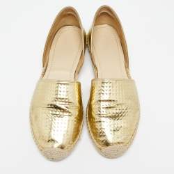 مملوكة مسبقًا Jimmy Choo Gold Embossed Laminated Leather Dreya Flat Espadrilles Size 38.5