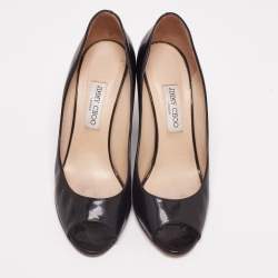 Pre Owned Jimmy Choo Black Patent Leather Baxen Peep Toe Wedge Pumps Size 41