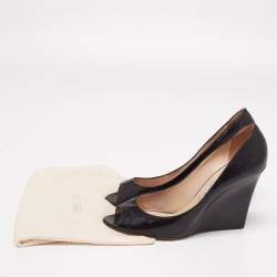Pre Owned Jimmy Choo Black Patent Leather Baxen Peep Toe Wedge Pumps Size 41