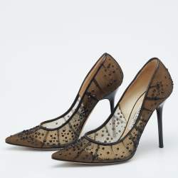Pre Owned Jimmy Choo Black Crystal Embellished Mesh Kelson Pumps Size 36