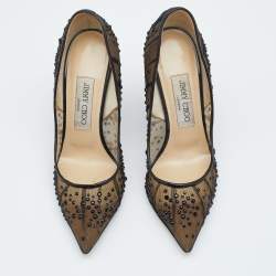 Pre Owned Jimmy Choo Black Crystal Embellished Mesh Kelson Pumps Size 36