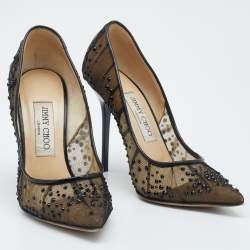 Pre Owned Jimmy Choo Black Crystal Embellished Mesh Kelson Pumps Size 36