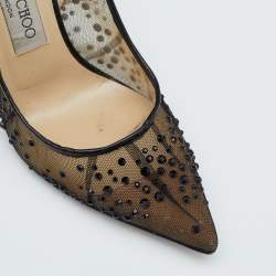 Pre Owned Jimmy Choo Black Crystal Embellished Mesh Kelson Pumps Size 36