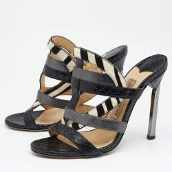 Jimmy Choo Multicolor Python/Calfhair and Leather Sandals Size 35.5