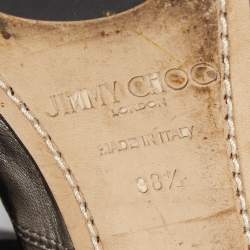 Pre Owned Jimmy Choo Metallic Grey Leather Grace Ankle-Wrap Ballet Flats Size 38.5
