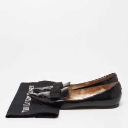 Pre Owned Jimmy Choo Black Patent Leather Gala Bow Ballet Flats Size 37.5