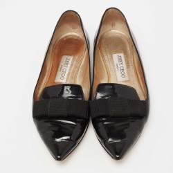 Pre Owned Jimmy Choo Black Patent Leather Gala Bow Ballet Flats Size 37.5