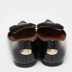 Pre Owned Jimmy Choo Black Patent Leather Gala Bow Ballet Flats Size 37.5