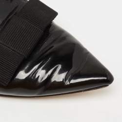 Pre Owned Jimmy Choo Black Patent Leather Gala Bow Ballet Flats Size 37.5