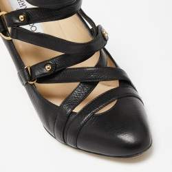 Pre Owned Jimmy Choo Black Leather Cross Strap Jazz Pumps Size 38.5