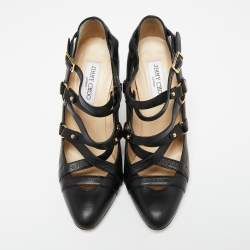 Pre Owned Jimmy Choo Black Leather Cross Strap Jazz Pumps Size 38.5