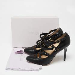 Pre Owned Jimmy Choo Black Leather Cross Strap Jazz Pumps Size 38.5