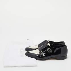 Pre Owned Jimmy Choo Black/White Patent Leather And Leather Mardi Monk Strap Flats Size 36