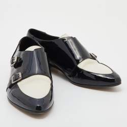 Pre Owned Jimmy Choo Black/White Patent Leather And Leather Mardi Monk Strap Flats Size 36