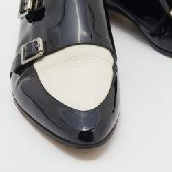 Pre Owned Jimmy Choo Black/White Patent Leather And Leather Mardi Monk Strap Flats Size 36