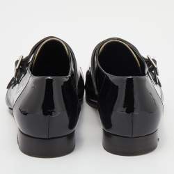 Pre Owned Jimmy Choo Black/White Patent Leather And Leather Mardi Monk Strap Flats Size 36