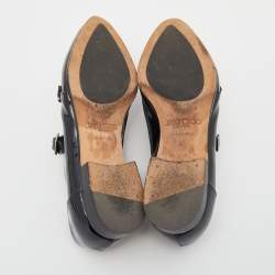 Pre Owned Jimmy Choo Black/White Patent Leather And Leather Mardi Monk Strap Flats Size 36