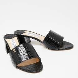 Pre Owned Jimmy Choo Black Croc Embossed Leather Minea Open Toe Sandals Size 39
