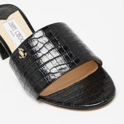 Pre Owned Jimmy Choo Black Croc Embossed Leather Minea Open Toe Sandals Size 39