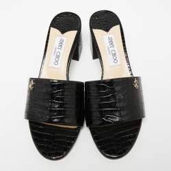 Pre Owned Jimmy Choo Black Croc Embossed Leather Minea Open Toe Sandals Size 39