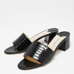 Pre Owned Jimmy Choo Black Croc Embossed Leather Minea Open Toe Sandals Size 39