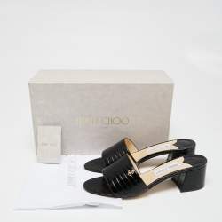 Pre Owned Jimmy Choo Black Croc Embossed Leather Minea Open Toe Sandals Size 39