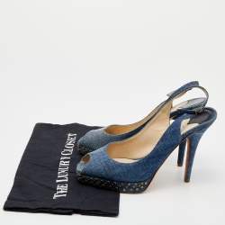 Jimmy Choo Blue Denim Peep Toe Slingback Sandals Size 37.5