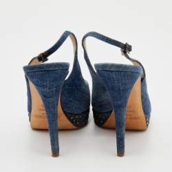 Jimmy Choo Blue Denim Peep Toe Slingback Sandals Size 37.5
