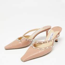 Pre Owned Jimmy Choo Dusty Pink Leather Ros Mule Sandals Size 41