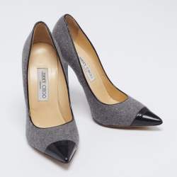 Jimmy Choo Grey/Black Wool and Patent Leather Pumps Size 39.5