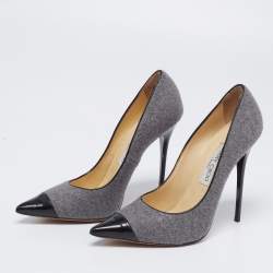 Jimmy Choo Grey/Black Wool and Patent Leather Pumps Size 39.5