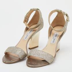 Jimmy Choo Metallic Gold Glitter Ankle Strap Sandals Size 39.5