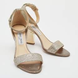 Jimmy Choo Metallic Gold Glitter Ankle Strap Sandals Size 39.5