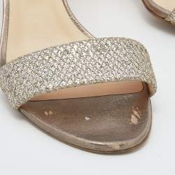 Jimmy Choo Metallic Gold Glitter Ankle Strap Sandals Size 39.5