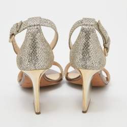 Jimmy Choo Metallic Gold Glitter Ankle Strap Sandals Size 39.5