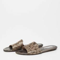 Pre Owned Jimmy Choo Grey Snakeskin Leather Nanda Flat Slide Sandals Size 37