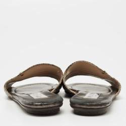 Pre Owned Jimmy Choo Grey Snakeskin Leather Nanda Flat Slide Sandals Size 37