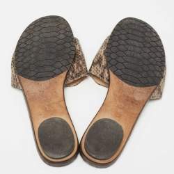 Pre Owned Jimmy Choo Grey Snakeskin Leather Nanda Flat Slide Sandals Size 37