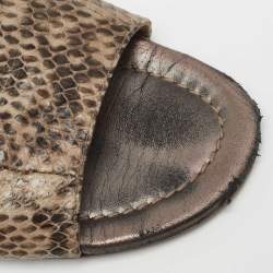 Pre Owned Jimmy Choo Grey Snakeskin Leather Nanda Flat Slide Sandals Size 37